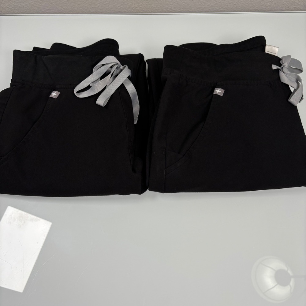 FIGS Women XS Set of 2 Black Zamora Scrub Pants Jogger Drawstring Cargo